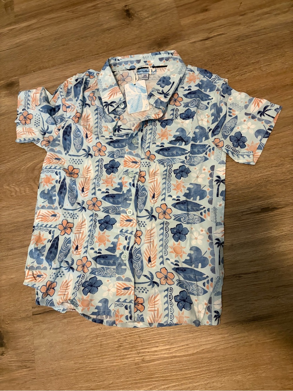 Tommy Bahama Short Sleeve Button-Down Shirt - Blue & Peach